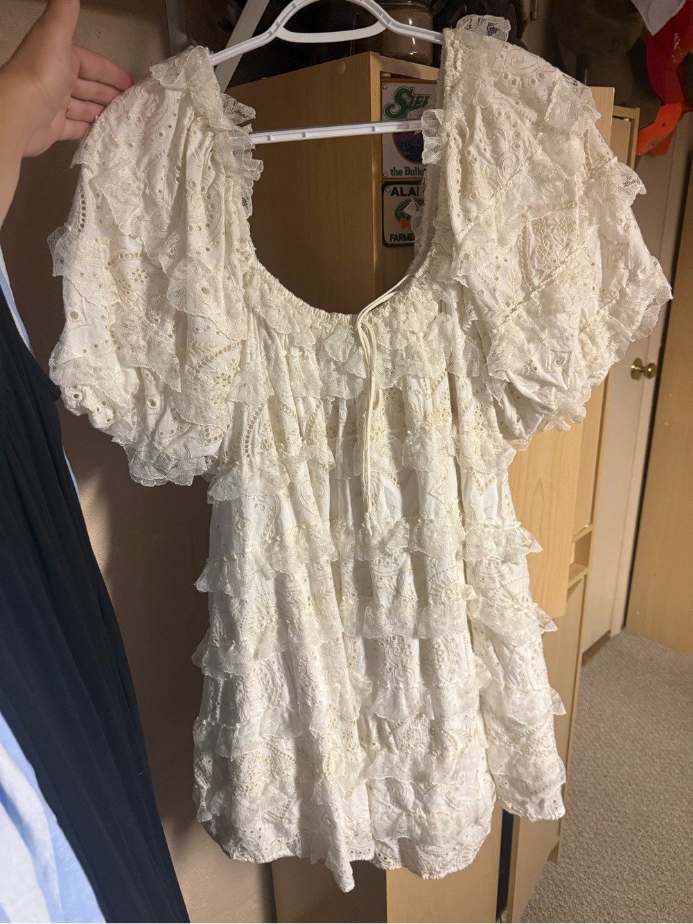 Women's Cream Ruffled Eyelet Lace Dress